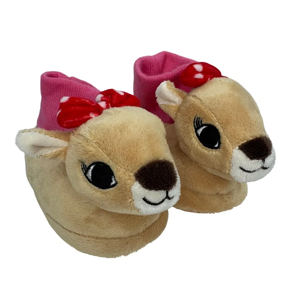 Toddler Girl Size 7-8 Holiday Christmas Gift Cozy Reindeer Rudolph Slippers Bows
